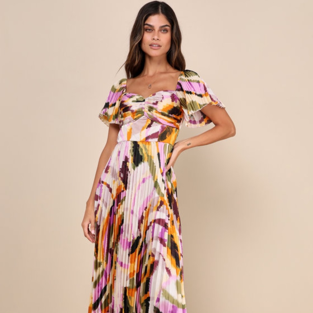 Lulu's Multicolor Pleated Midi Dress